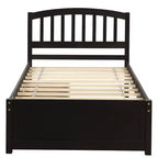 Lit plateforme double avec rangement, cadre en bois avec deux tiroirs et tête de lit Blanc