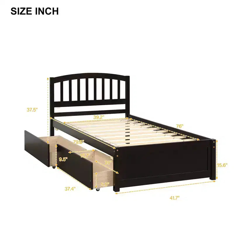 Lit plateforme double avec rangement, cadre en bois avec deux tiroirs et tête de lit Blanc
