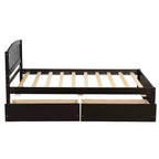 Lit plateforme double avec rangement, cadre en bois avec deux tiroirs et tête de lit Blanc