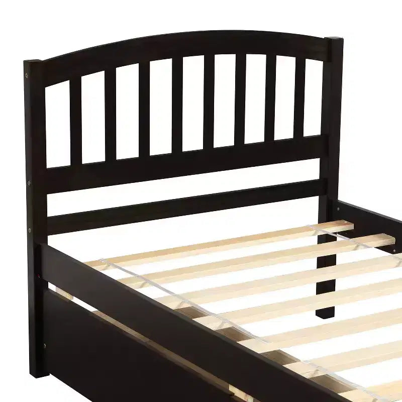 Lit plateforme double avec rangement, cadre en bois avec deux tiroirs et tête de lit Blanc