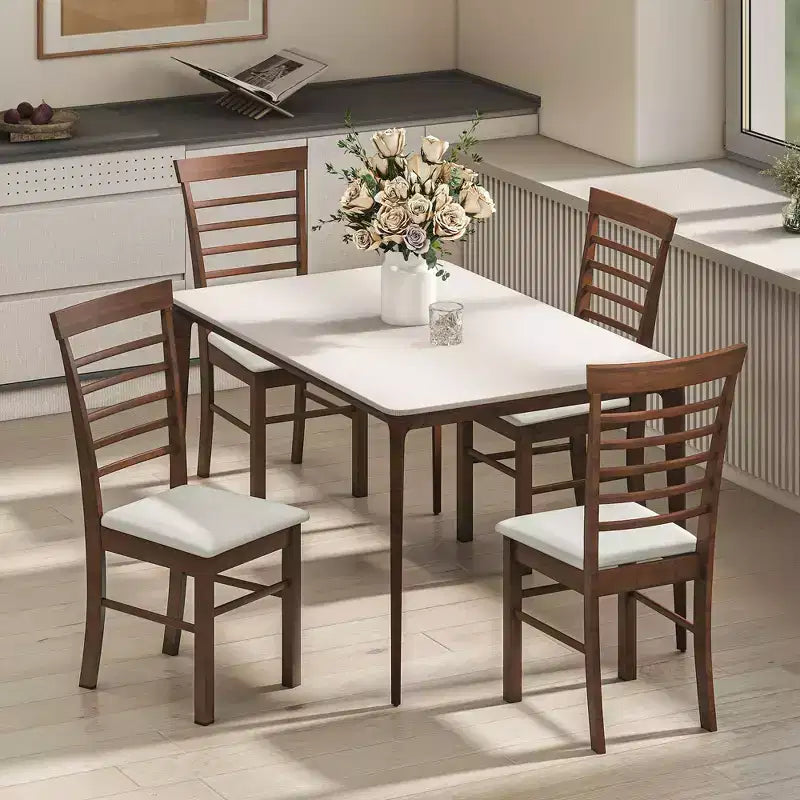 Chaises de salle à manger en bois, chaises de cuisine de ferme rembourrées avec cadre en bois d'hévéa pour salon, salle à manger