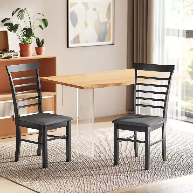 Chaises de salle à manger en bois, chaises de cuisine de ferme rembourrées avec cadre en bois d'hévéa pour salon, salle à manger