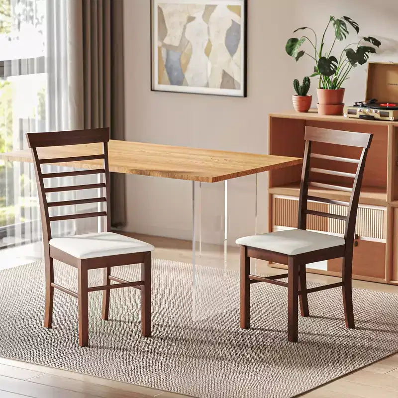 Chaises de salle à manger en bois, chaises de cuisine de ferme rembourrées avec cadre en bois d'hévéa pour salon, salle à manger