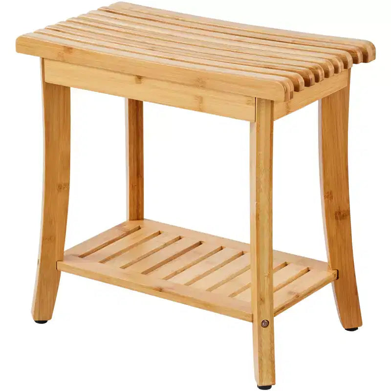 VEVOR Bamboo Shower Bench, 19.1 x 11.3 x 18.3 in, Waterproof Shower Stool Chair with Storage Shelf, 330lbs Load Capacity, Natural Bamboo
