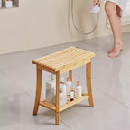 Banc de douche en bambou, 48,5 x 28,7 x 46,5 cm, tabouret de douche étanche avec étagère de rangement, capacité de charge de 150 kg, bambou naturel