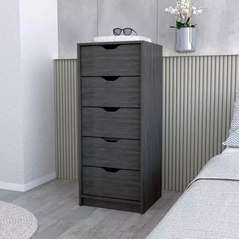 Commode étroite à 5 tiroirs – Rangement peu encombrant d'une capacité totale de 25 kg, tiroirs coulissants pour vêtements et jouets