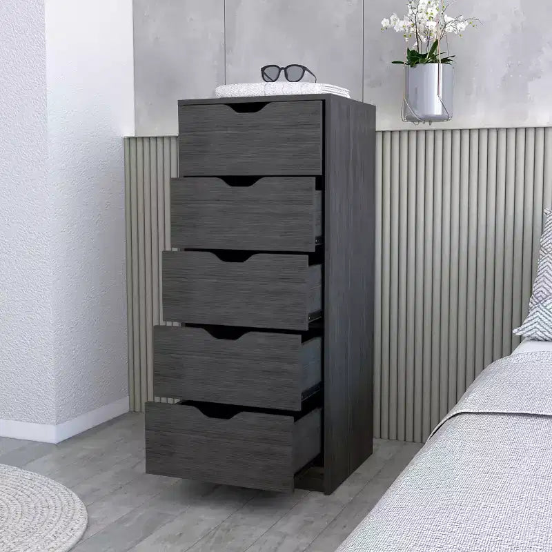 Commode étroite à 5 tiroirs – Rangement peu encombrant d'une capacité totale de 25 kg, tiroirs coulissants pour vêtements et jouets