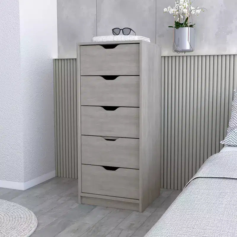 Commode étroite à 5 tiroirs – Rangement peu encombrant d'une capacité totale de 25 kg, tiroirs coulissants pour vêtements et jouets