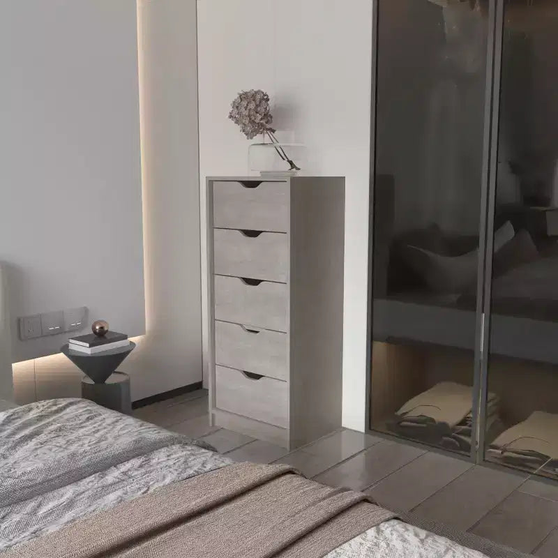 Commode étroite à 5 tiroirs – Rangement peu encombrant d'une capacité totale de 25 kg, tiroirs coulissants pour vêtements et jouets