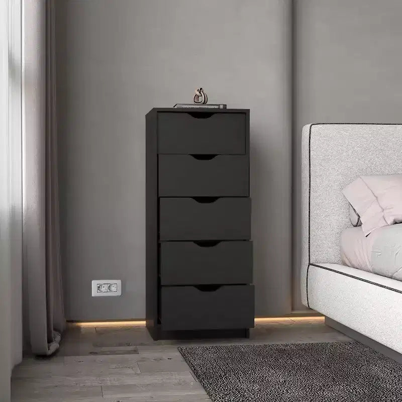 Commode étroite à 5 tiroirs – Rangement peu encombrant d'une capacité totale de 25 kg, tiroirs coulissants pour vêtements et jouets