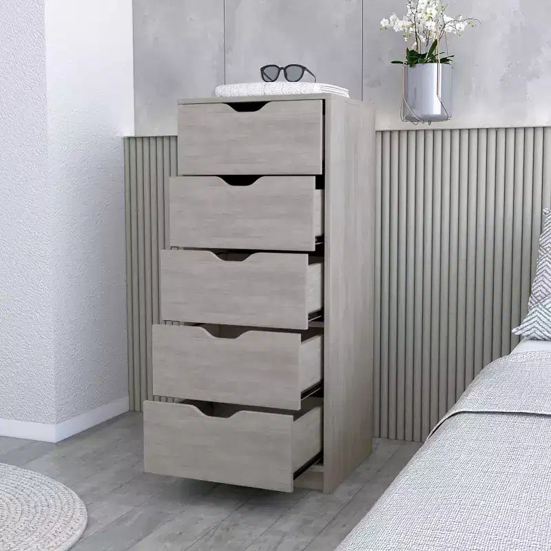 Commode étroite à 5 tiroirs – Rangement peu encombrant d'une capacité totale de 25 kg, tiroirs coulissants pour vêtements et jouets
