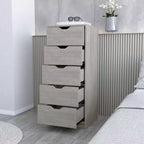 Commode étroite à 5 tiroirs – Rangement peu encombrant d'une capacité totale de 25 kg, tiroirs coulissants pour vêtements et jouets
