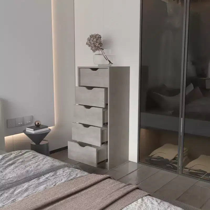 Commode étroite à 5 tiroirs – Rangement peu encombrant d'une capacité totale de 25 kg, tiroirs coulissants pour vêtements et jouets