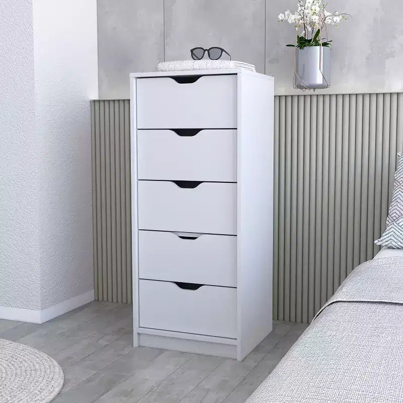 Commode étroite à 5 tiroirs – Rangement peu encombrant d'une capacité totale de 25 kg, tiroirs coulissants pour vêtements et jouets