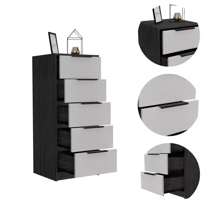 Commode étroite à 5 tiroirs – Rangement peu encombrant d'une capacité totale de 25 kg, tiroirs coulissants pour vêtements et jouets