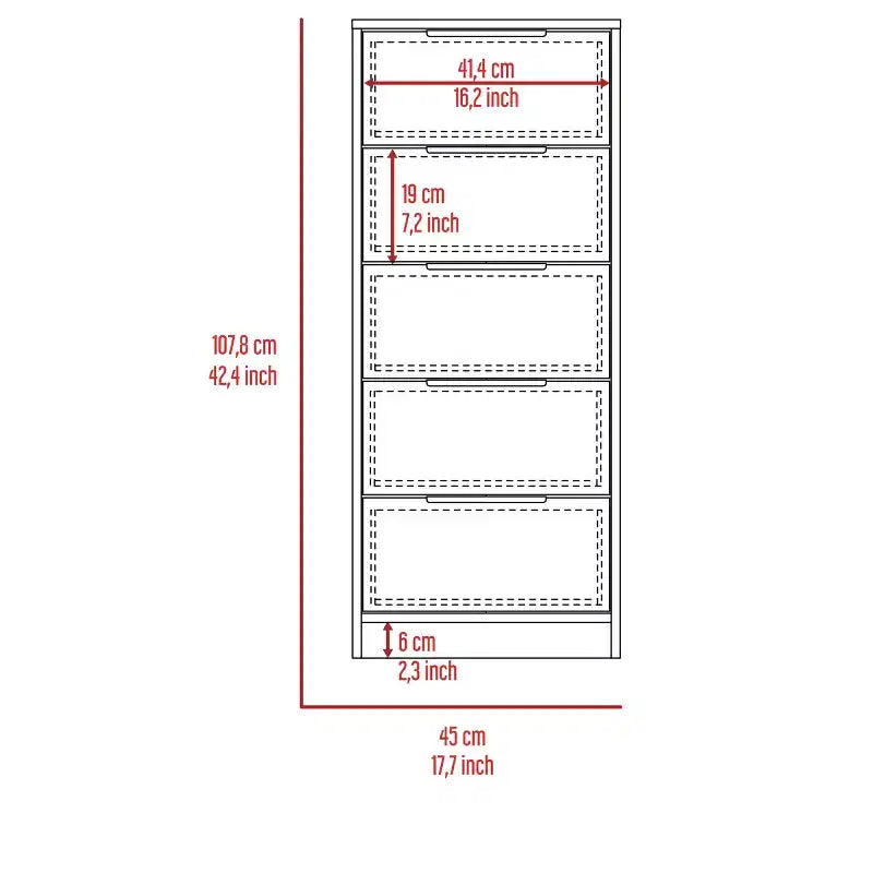 Commode étroite à 5 tiroirs – Rangement peu encombrant d'une capacité totale de 25 kg, tiroirs coulissants pour vêtements et jouets