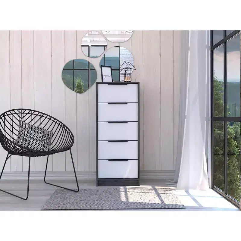 Commode étroite à 5 tiroirs – Rangement peu encombrant d'une capacité totale de 25 kg, tiroirs coulissants pour vêtements et jouets