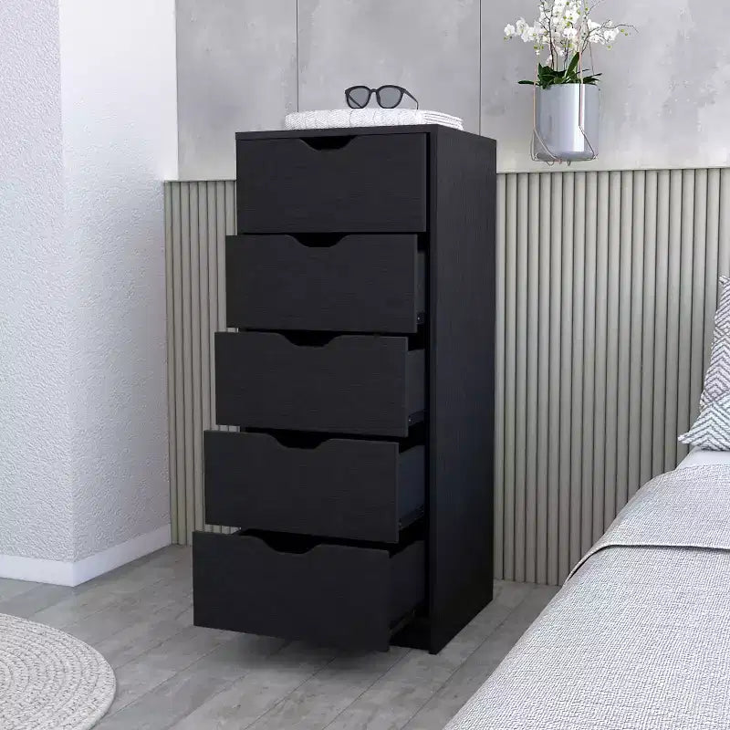 Commode étroite à 5 tiroirs – Rangement peu encombrant d'une capacité totale de 25 kg, tiroirs coulissants pour vêtements et jouets