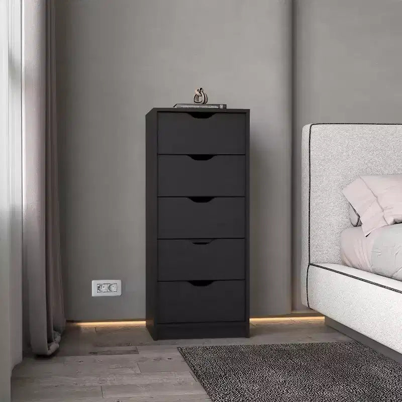 Commode étroite à 5 tiroirs – Rangement peu encombrant d'une capacité totale de 25 kg, tiroirs coulissants pour vêtements et jouets