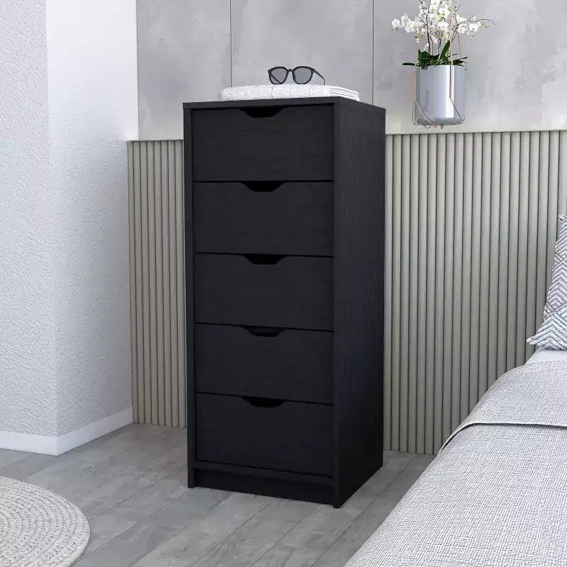 Commode étroite à 5 tiroirs – Rangement peu encombrant d'une capacité totale de 25 kg, tiroirs coulissants pour vêtements et jouets