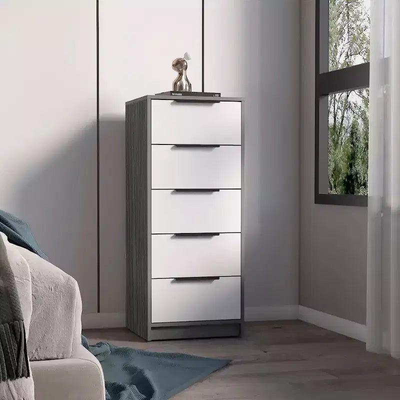 Commode étroite à 5 tiroirs – Rangement peu encombrant d'une capacité totale de 25 kg, tiroirs coulissants pour vêtements et jouets
