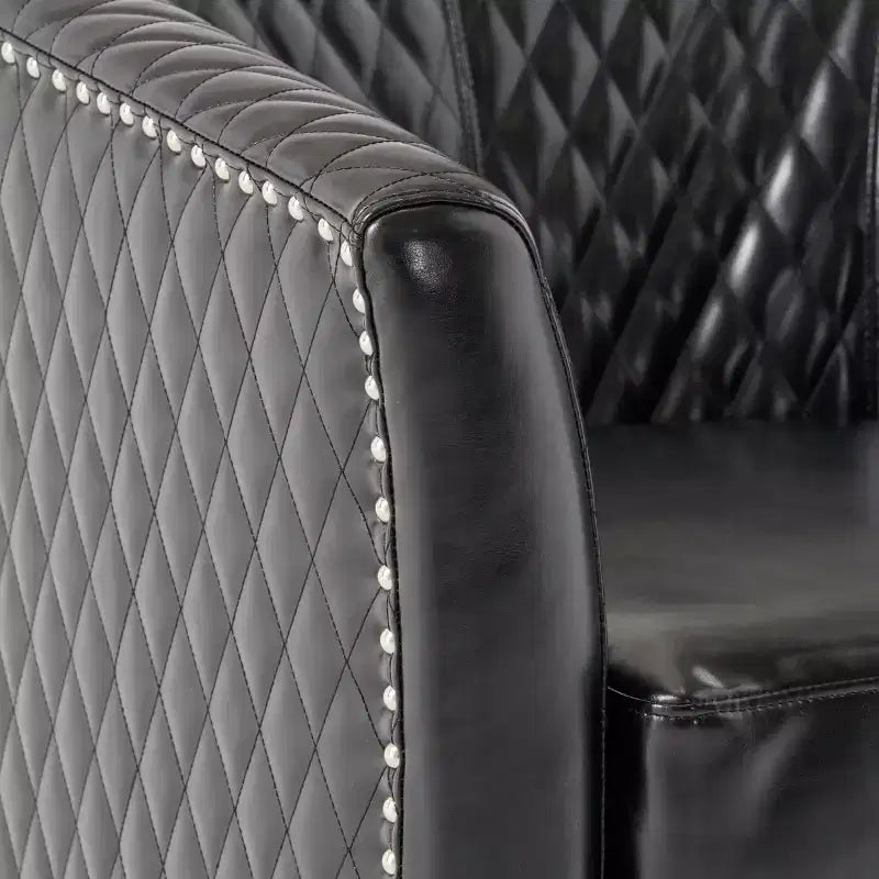 Fauteuil club baquet Chelsea en similicuir collé contemporain avec clous décoratifs et surpiqûres losanges