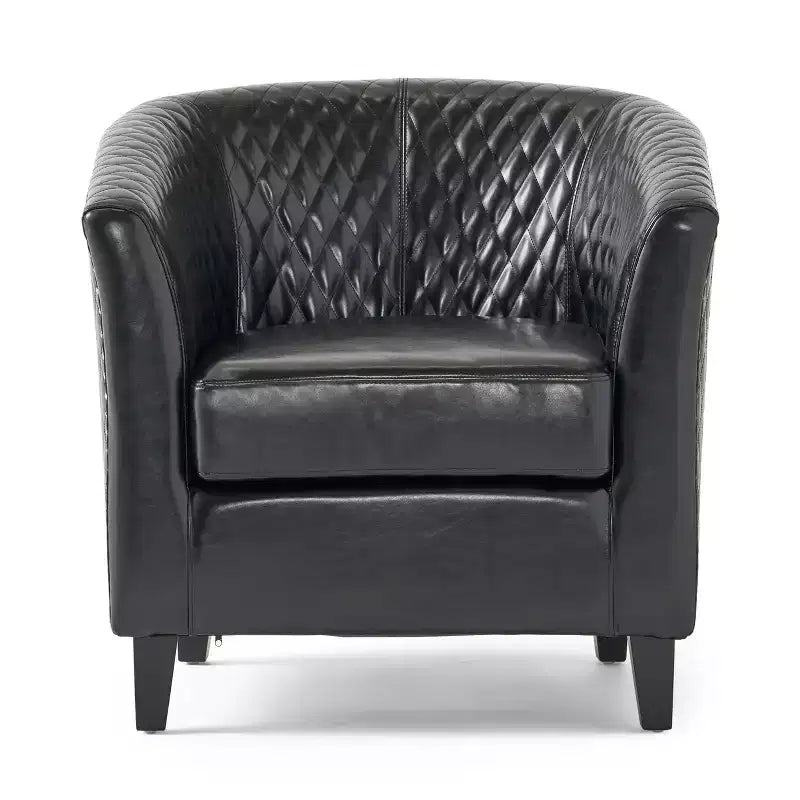 Fauteuil club baquet Chelsea en similicuir collé contemporain avec clous décoratifs et surpiqûres losanges