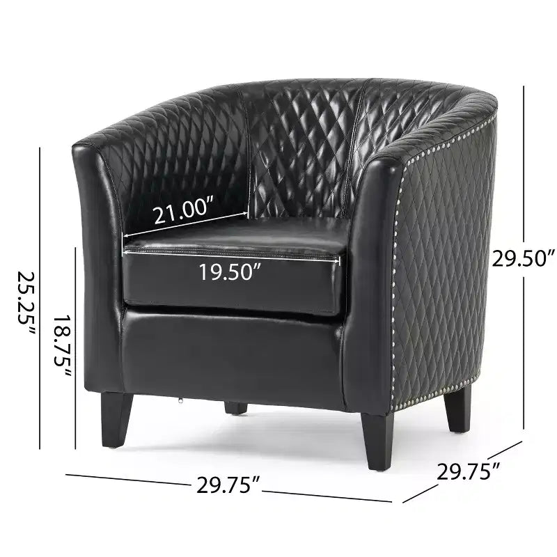 Fauteuil club baquet Chelsea en similicuir collé contemporain avec clous décoratifs et surpiqûres losanges