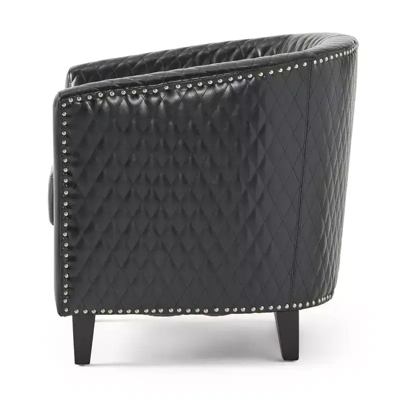 Fauteuil club baquet Chelsea en similicuir collé contemporain avec clous décoratifs et surpiqûres losanges