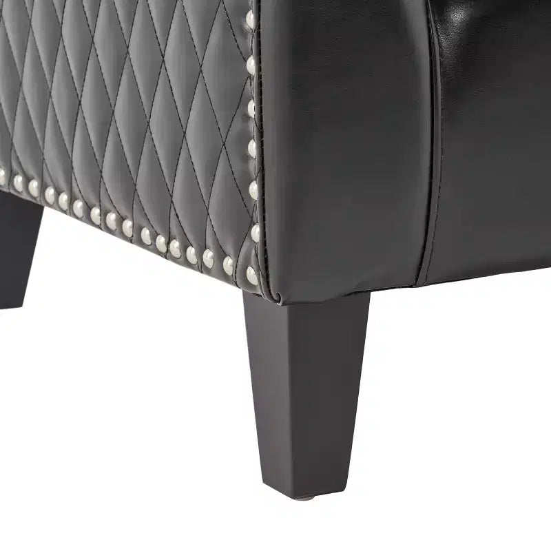 Fauteuil club baquet Chelsea en similicuir collé contemporain avec clous décoratifs et surpiqûres losanges
