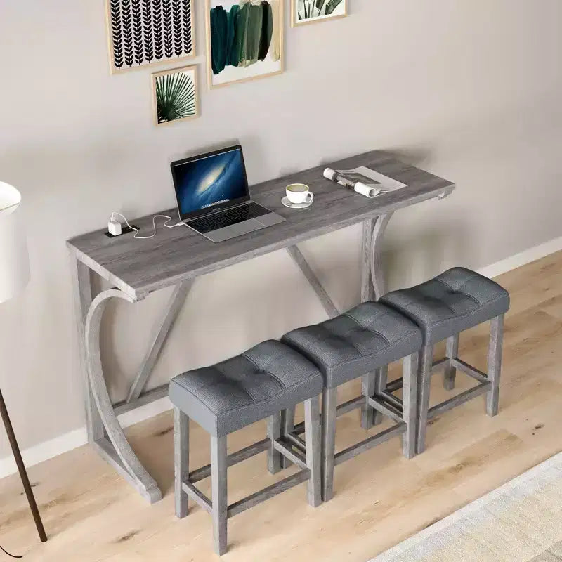 Table de bar industrielle 4 pièces avec prise de courant, Chaises de table de petit-déjeuner pour salon