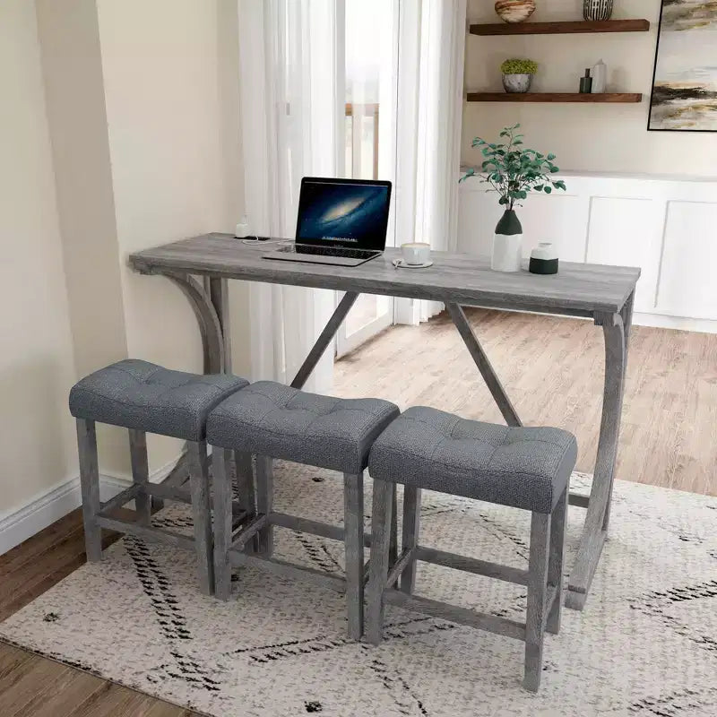 Table de bar industrielle 4 pièces avec prise de courant, Chaises de table de petit-déjeuner pour salon