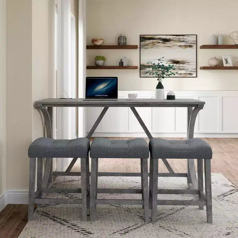 Table de bar industrielle 4 pièces avec prise de courant, Chaises de table de petit-déjeuner pour salon