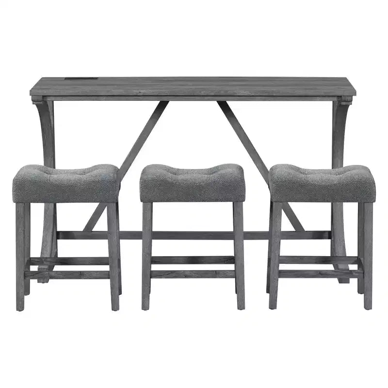 Table de bar industrielle 4 pièces avec prise de courant, Chaises de table de petit-déjeuner pour salon