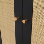 Porte-manteau de style ferme Widen Hall Tree avec 4 portes en rotin, banc d'entrée 4-en-1 avec 6 crochets et étagère réglable