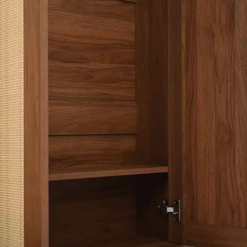 Porte-manteau de style ferme Widen Hall Tree avec 4 portes en rotin, banc d'entrée 4-en-1 avec 6 crochets et étagère réglable
