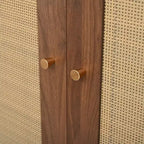 Porte-manteau de style ferme Widen Hall Tree avec 4 portes en rotin, banc d'entrée 4-en-1 avec 6 crochets et étagère réglable