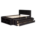 Lit double Whisen avec tête de lit bibliothèque et rangement