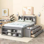 Lit double Whisen avec tête de lit bibliothèque et rangement