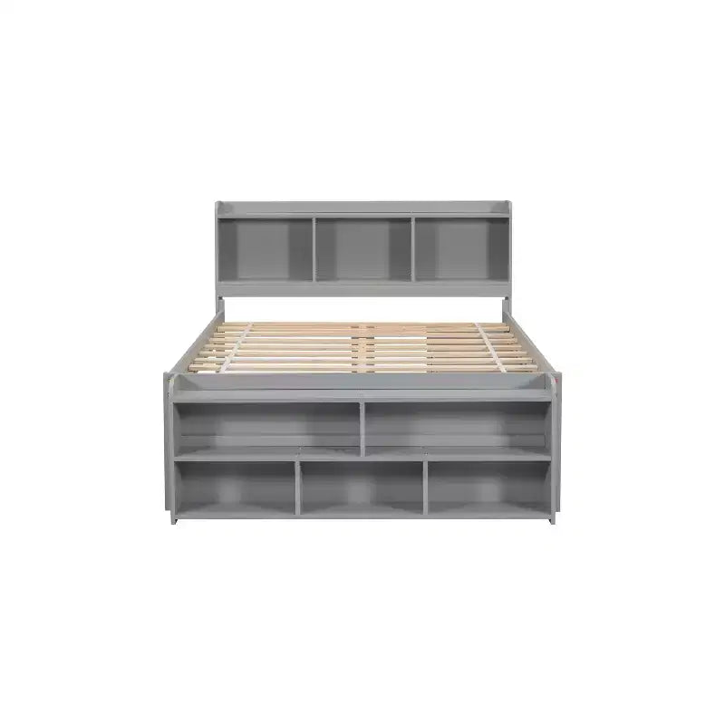 Lit double Whisen avec tête de lit bibliothèque et rangement