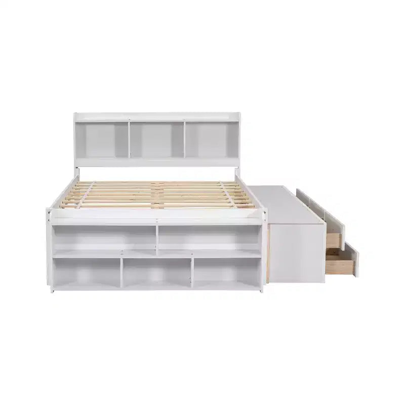 Lit double Whisen avec tête de lit bibliothèque et rangement