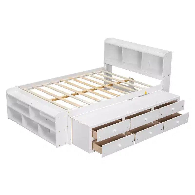 Lit double Whisen avec tête de lit bibliothèque et rangement