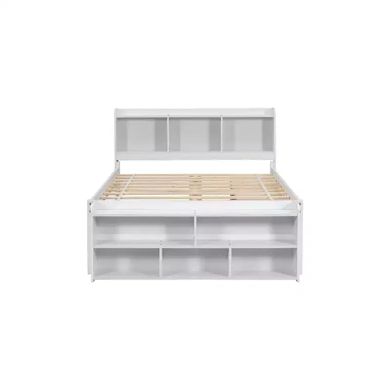 Lit double Whisen avec tête de lit bibliothèque et rangement
