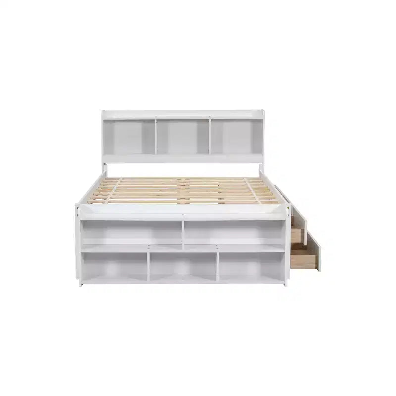 Lit double Whisen avec tête de lit bibliothèque et rangement