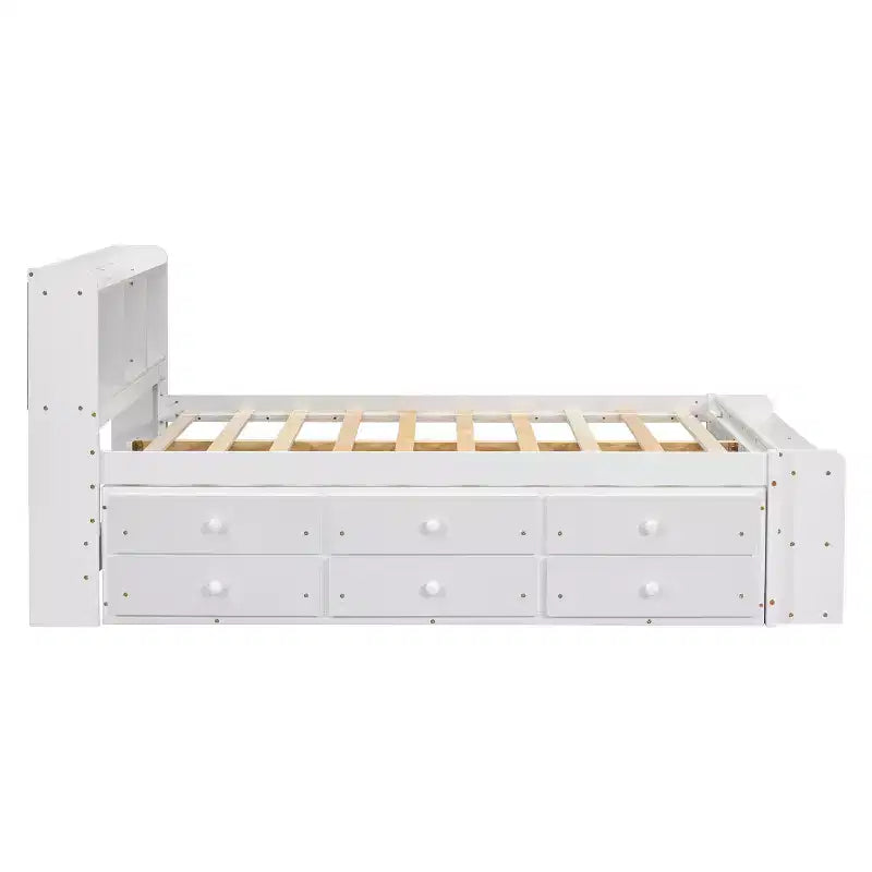 Lit double Whisen avec tête de lit bibliothèque et rangement