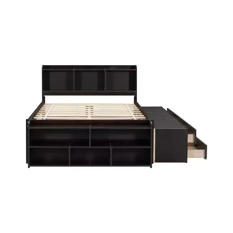 Lit double Whisen avec tête de lit bibliothèque et rangement