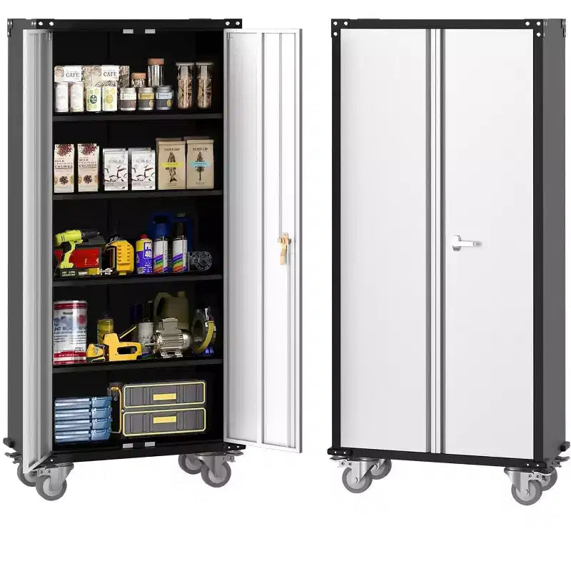 Metal Storage Cabinet 72 H with Wheels, Steel Tool Cabinet with Lock and 4 Adjustable Shelves and Lockable Rolling,Storage Organization