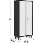Armoire de rangement métallique 72 H avec roulettes, armoire à outils en acier avec serrure et 4 étagères réglables et roulettes verrouillables, organisation de rangement