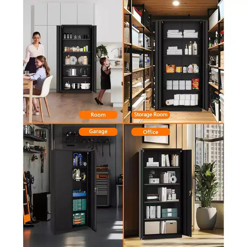 Armoire de rangement métallique 72 H avec roulettes, armoire à outils en acier avec serrure et 4 étagères réglables et roulettes verrouillables, organisation de rangement