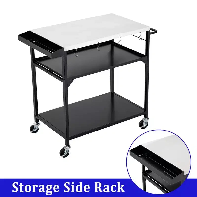 Table roulante pour barbecue d'extérieur, support de four à pizza avec 4 roues, table de préparation de cuisine pour barbecue